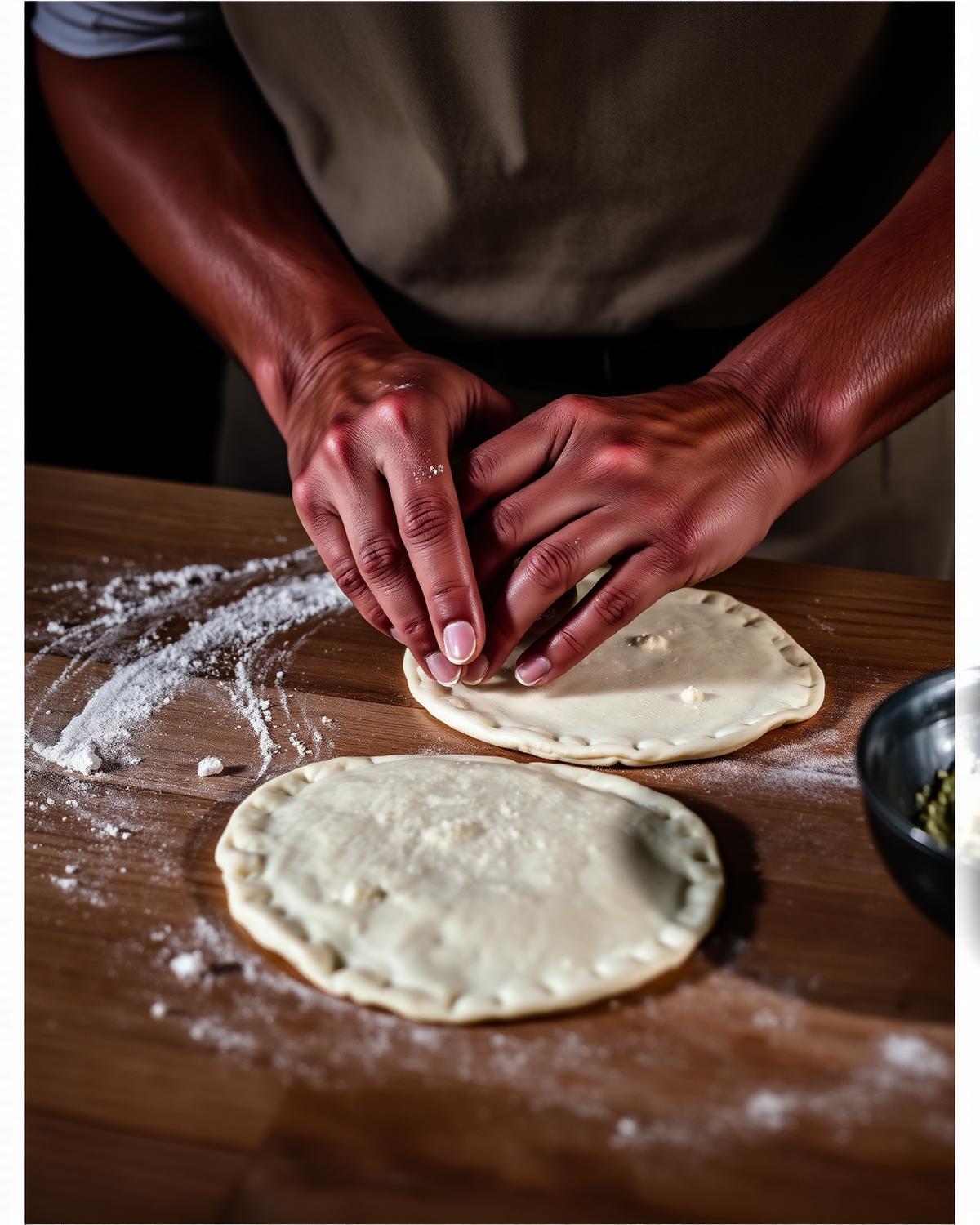 Manos prensando masa para pupusas